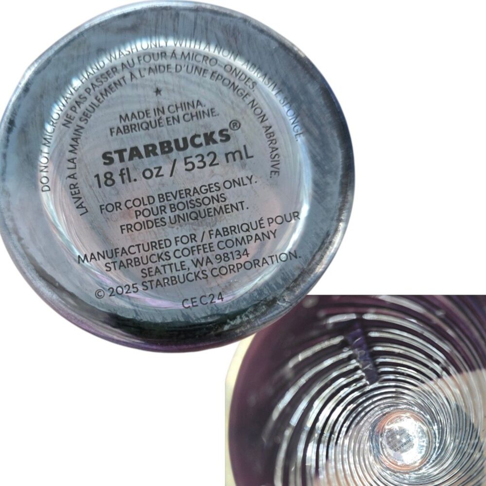 Starbucks Diagonal Swirl Cold Tumbler Blue Purply Iridescent Luster Finish 18oz - Picture 4 of 5